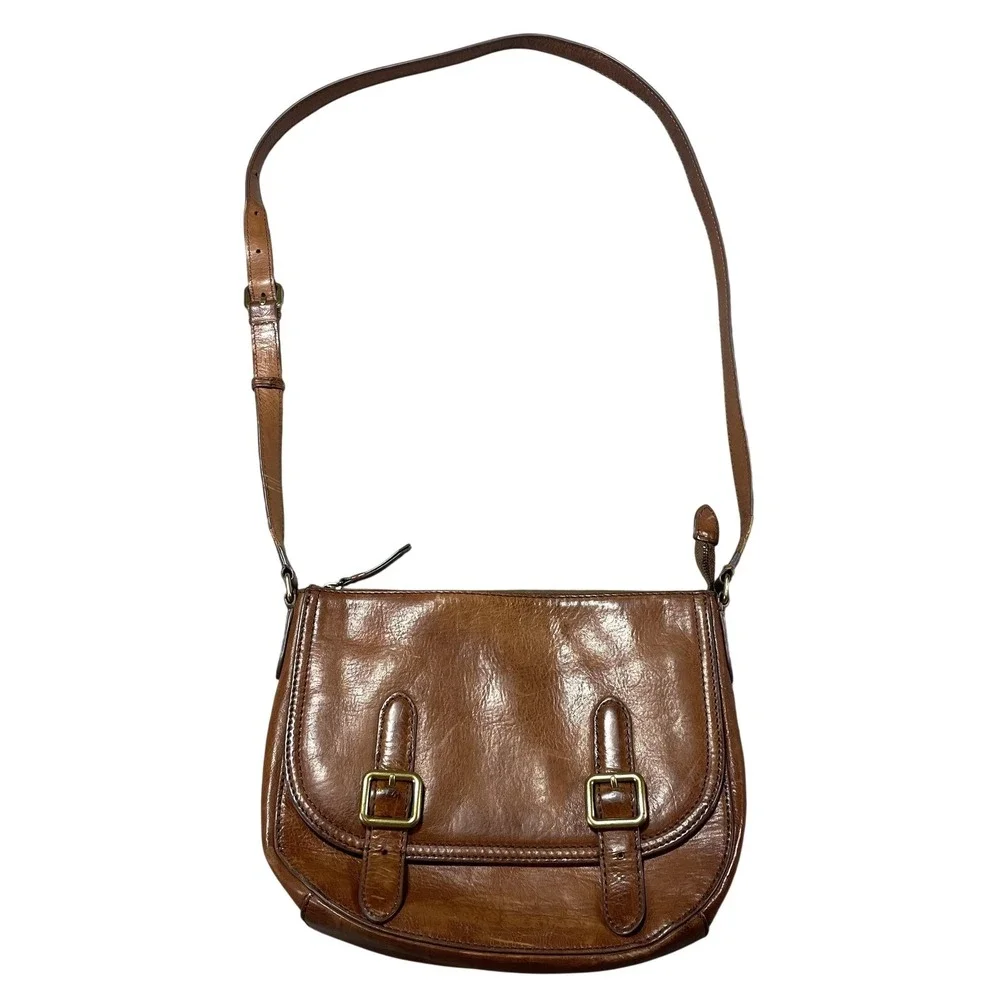 Frye Crossbody Bag Womens Small Brown Leather Buckle Claude Adjustable Strap